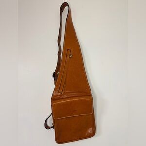I Ponti Italian Leather Sling Crossbody Bag Brown Adjustable Strap